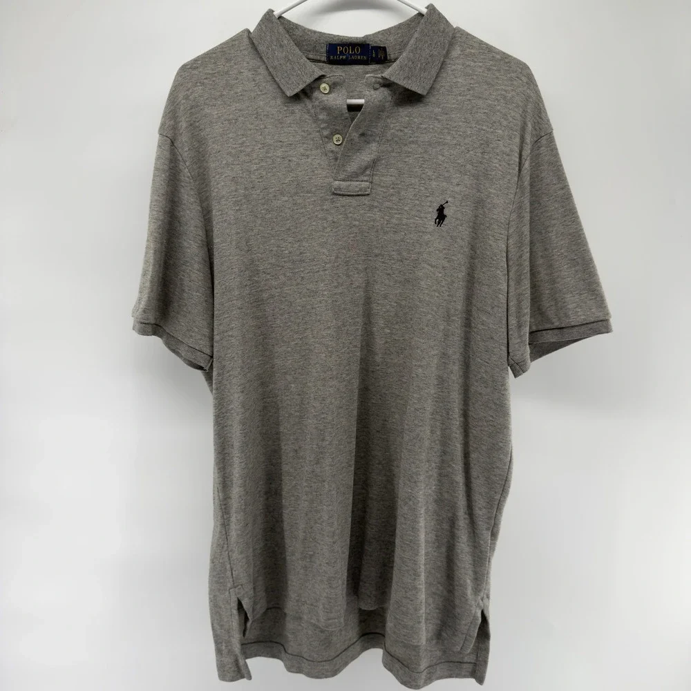 Polo Ralph Lauren Mens Gray Short Sleeve Cotton Pony Logo Polo Shirt Large
